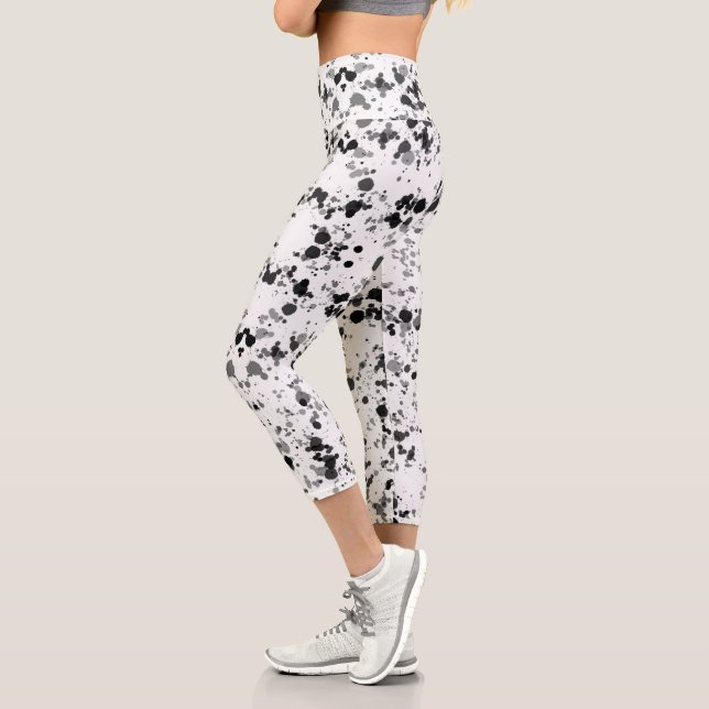 Leggings Capri Motif Artsy Black and White Paint Splatz (Gauche)
