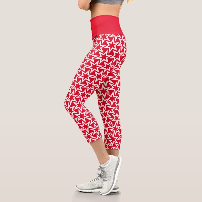 Leggings Capri Motif blanc et rouge étoile géométrique (Gauche)