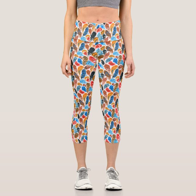 Leggings Capri Motif brillant avec plumes d'oiseau cou (Recto)