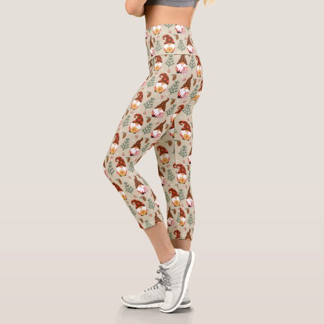 Leggings Capri Motif cadeau Noël Gnomes (Gauche)