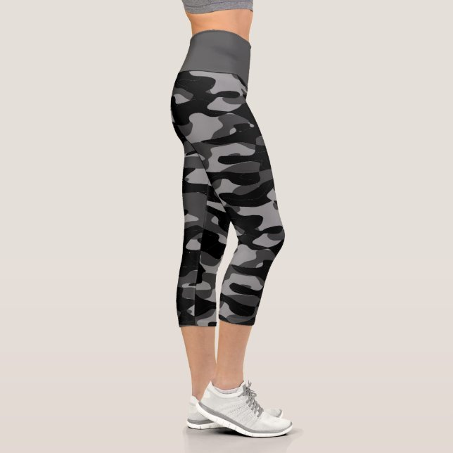 Leggings Capri Motif Camouflage noir et blanc gris foncé (Droite)