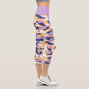 Leggings Capri Motif camouflage violet violet bleu foncé jaune