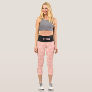 Leggings Capri Motif cardiaque moderne et texte rose modifiable