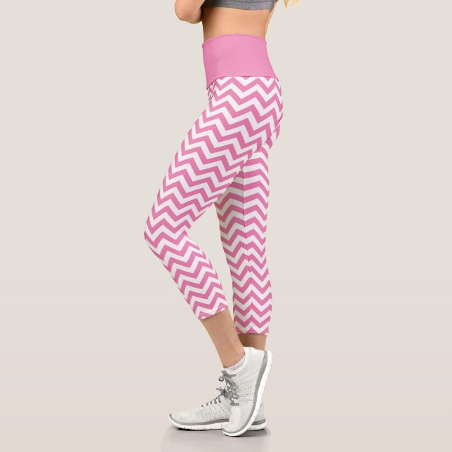Leggings Capri Motif Chevron Blanc Et Rose Clair (Gauche)