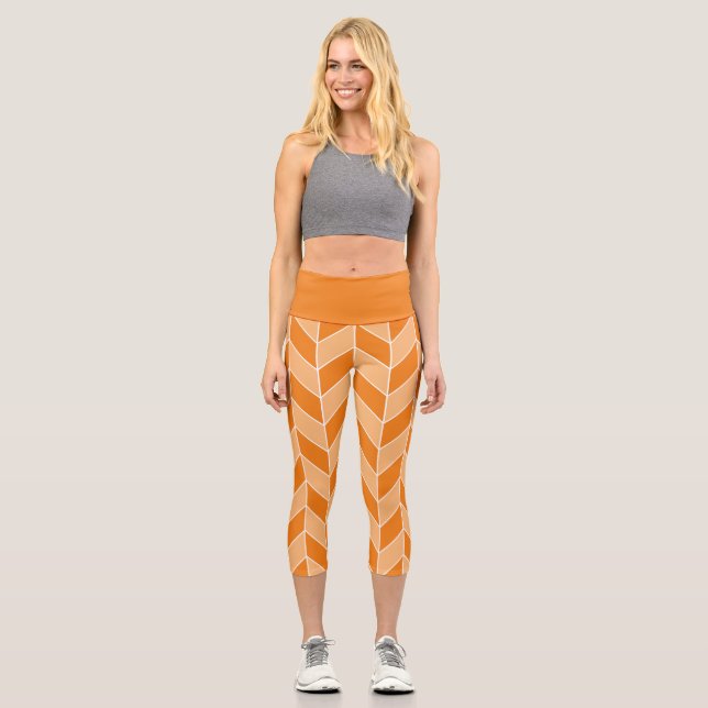 Leggings Capri Motif Chevron de Pêche Orange Moderne (Recto)