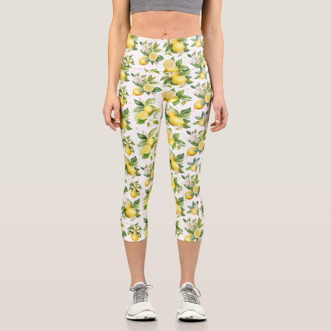 Leggings Capri Motif citron, Fleurs de citron, Feuilles, Citrus (Recto)