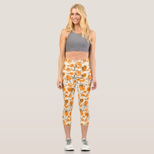 Leggings Capri Motif Citrouille du roi Halloween (Recto)