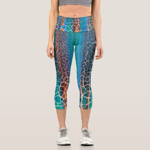 Leggings Capri Motif d'abstraction en verre Turquoise orange
