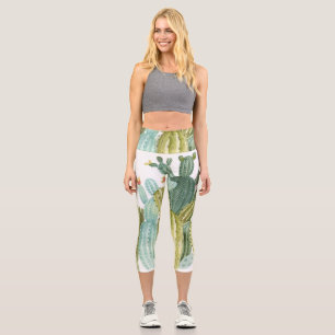 Leggings Capri Motif d'aquarelle vintage Cactus Blooming