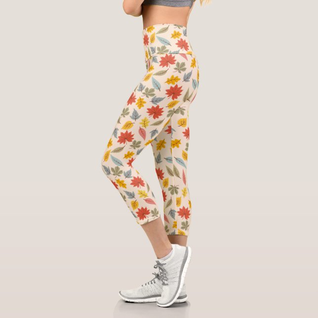 Leggings Capri Motif d'automne feuille colorée (Gauche)