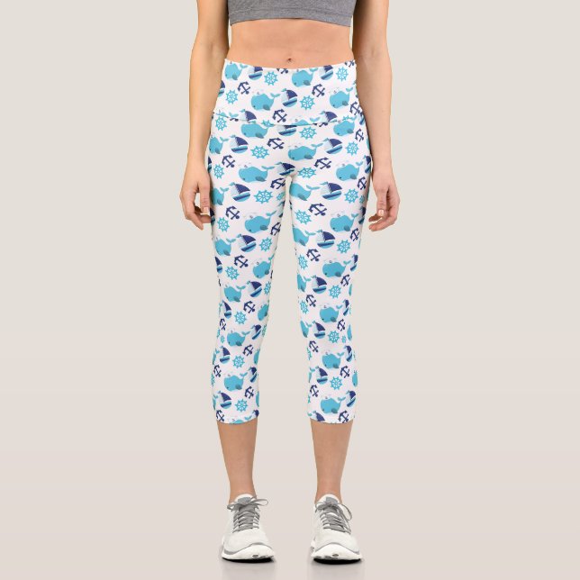 Leggings Capri Motif De Baleines, Beaux Baleines, Baleines Bleues (Recto)