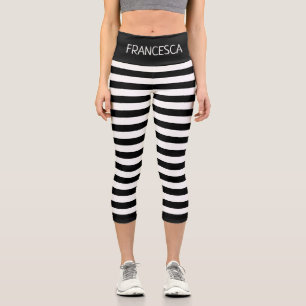 Leggings Capri Motif de bandes noir et blanc personnalisé