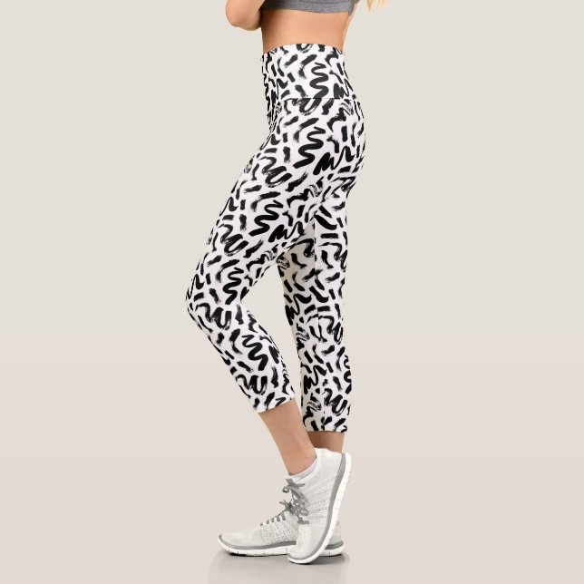 Leggings Capri Motif de brosse à pinceau noir (Gauche)