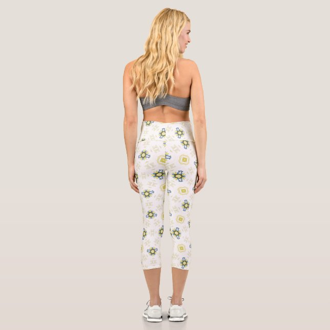 Leggings Capri Motif de carreau floral à l'aquarelle doux (Verso)