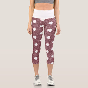 Leggings Capri Motif de coeur mignon Rose Parties scintillant or