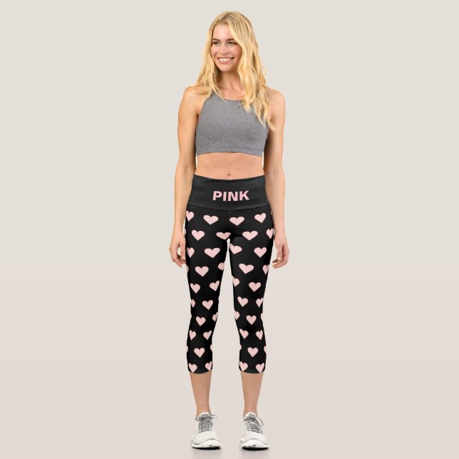 Leggings Capri Motif de coeur moderne et texte rose modifiable en (Recto)