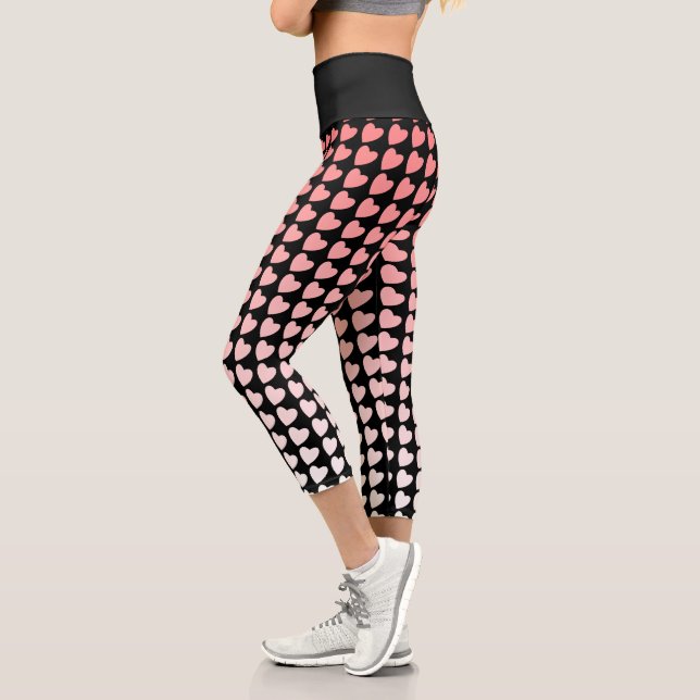 Leggings Capri Motif de coeur rose et noir Gradient Girly (Gauche)