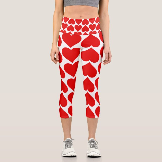 Leggings Capri Motif de cœurs rouges, Romantique, Amour (Recto)