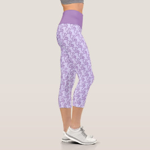 Leggings Capri Motif De Coeurs Violets Liés Sur Pastel Purple