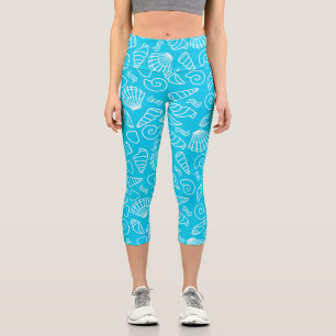 Leggings Capri Motif de coquillages sur Bleu Bleu