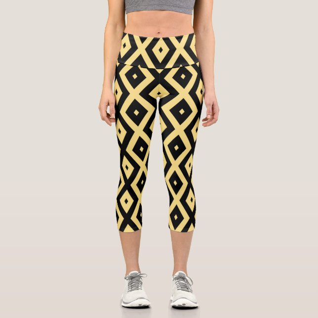 Leggings Capri Motif de diamant jaune citron et noir (Recto)