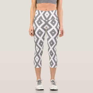 Leggings Capri Motif de diamants gris et blanc