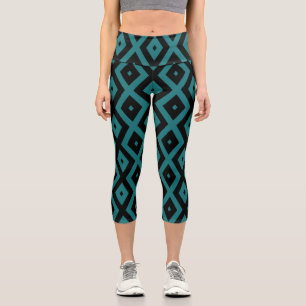 Leggings Capri motif de diamants turquoise et noir