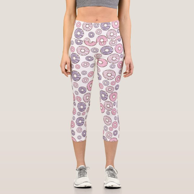 Leggings Capri Motif De Donuts, Donuts Roses, Donuts Violets (Recto)