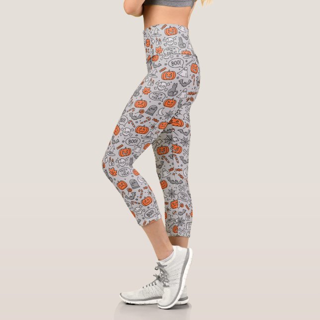 Leggings Capri Motif de doodle pour les enfants mignons Halloween (Gauche)