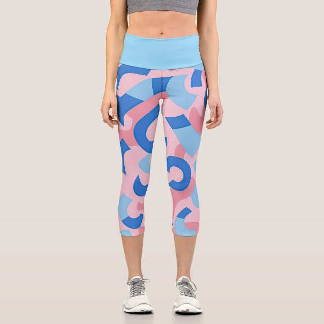 Leggings Capri Motif de doodle rose et bleu (Recto)