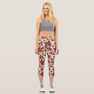 Leggings Capri Motif de fleurs rouges