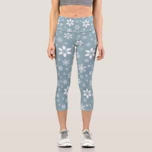 Leggings Capri Motif de flocon de neige, flocons blancs, neige, g