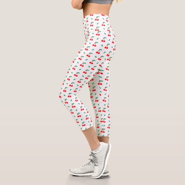 Leggings Capri Motif de fruits aux cerises rouges mignons (Gauche)