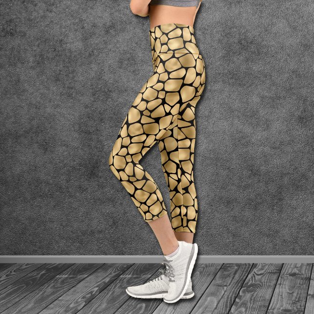 Leggings Capri Motif de girafe noir et or (Créateur téléchargé)