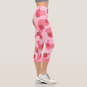 Leggings Capri motif de la vache à fraise kawaii