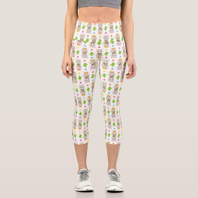 Leggings Capri Motif De Llamas, Cute Llamas, Alpacas, Cactus (Recto)