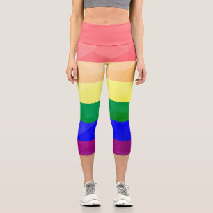 Leggings Capri Motif de maille géométrique aux lignes arc-en-ciel