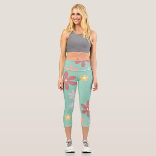 Leggings Capri Motif de marguerite rétro multicolore