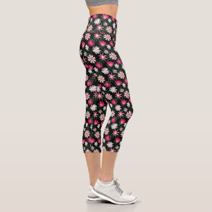 Leggings Capri Motif de marguerite rose et blanc