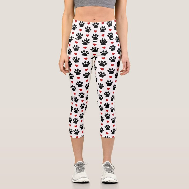 Leggings Capri Motif De Pâtes, Pâtes De Chien, Pâtes Noires, Coeu (Recto)