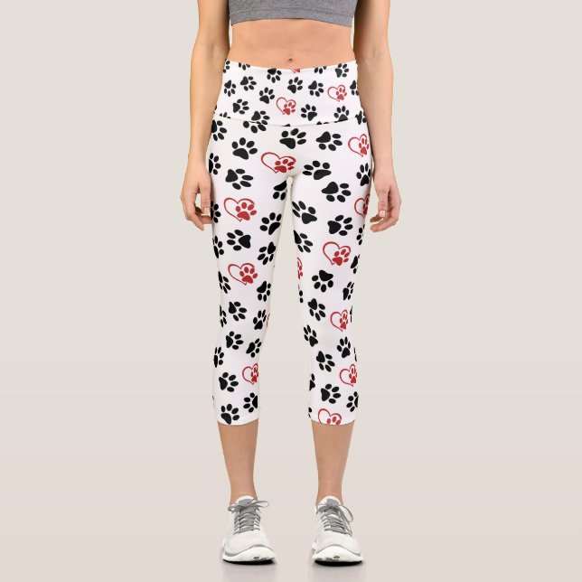 Leggings Capri Motif de pattes, pattes noires, pattes rouges, cœu (Recto)