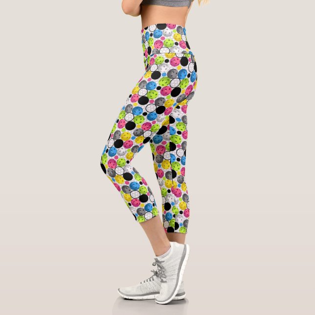 Leggings Capri Motif de Pickleball sportif et amusant (Gauche)