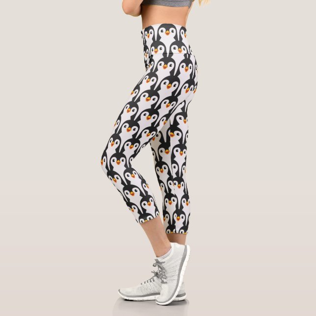 Leggings Capri Motif de pingouin noir et blanc moderne (Gauche)