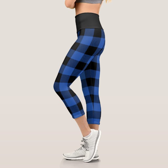Leggings Capri Motif de plaid Rustic Blue and Black Buffalo (Gauche)