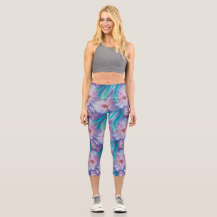 Leggings Capri Motif de plumes et de fleurs magnifiques