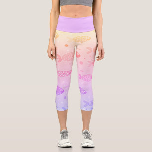 Leggings Capri Motif de poisson couché de soleil rayonnant modern