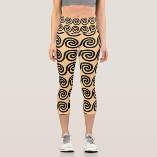Leggings Capri Motif de vagues de clé Méandre grec marron