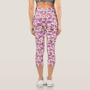 Leggings Capri Motif de vigne botanique rose   Feuille florale él