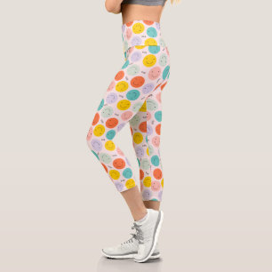 Leggings Capri Motif de visage joyeux souriant coloré
