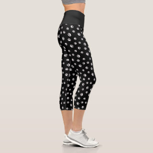 Leggings Capri Motif d'Empreintes de pattes blancs mignons en noi